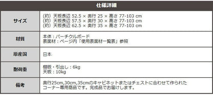 ラック セミオーダーカウンター下収納ぴったりくん 引出し付きインコーナー左開き 奥行25cm 食器棚 完成品