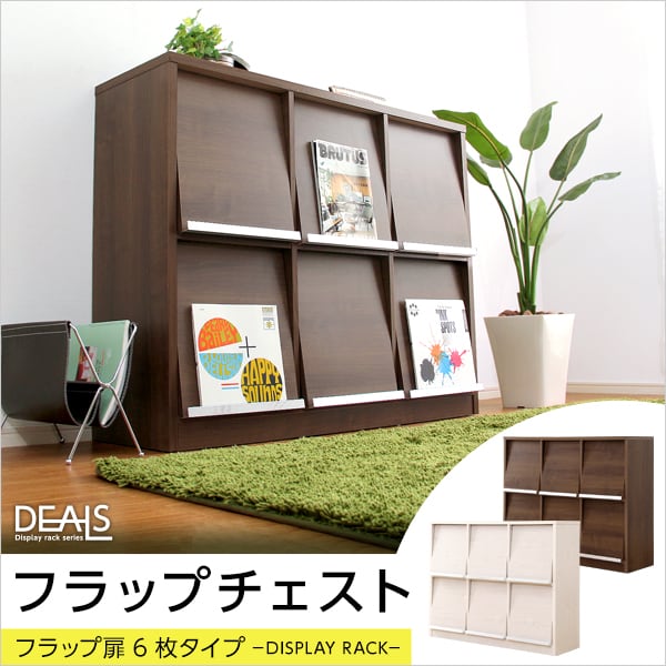 ラック 収納家具 フラップ扉6枚タイプ 123x24x40cm 本棚 ブックラック フラップ 収納棚