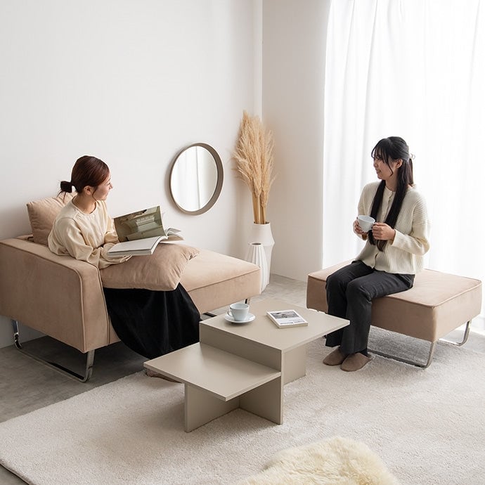 ソファー 2人掛け 2点セット Sommet 2人掛けカウチソファ+オットマン ローソファー スチール
