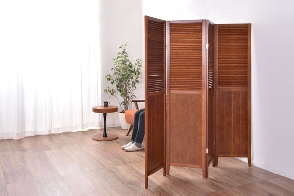 スクリーン 4連 幅40×奥行4×高さ160cm パーテーション 完成品 組立不要 ブラウン 全3色