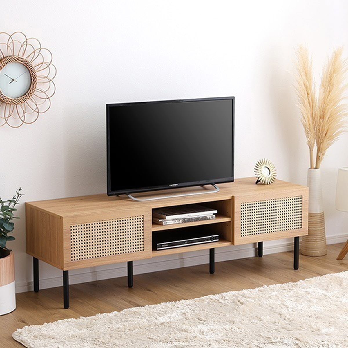 ラタン調テレビ台 140cm幅 TVボード ナチュラル TV台 一人暮らし ラタン風 木目 オシャレ