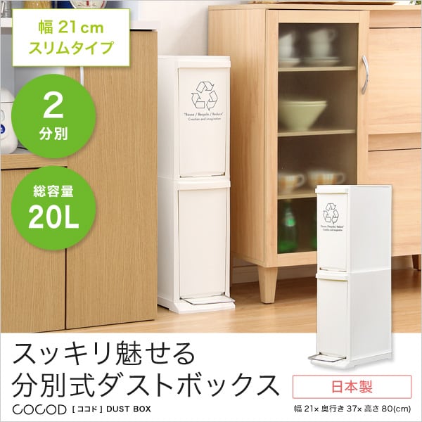 縦型分別ダストボックス (2段 スリム 省スペース フタ付き フットペダル ゴミ箱 20L) 日本製