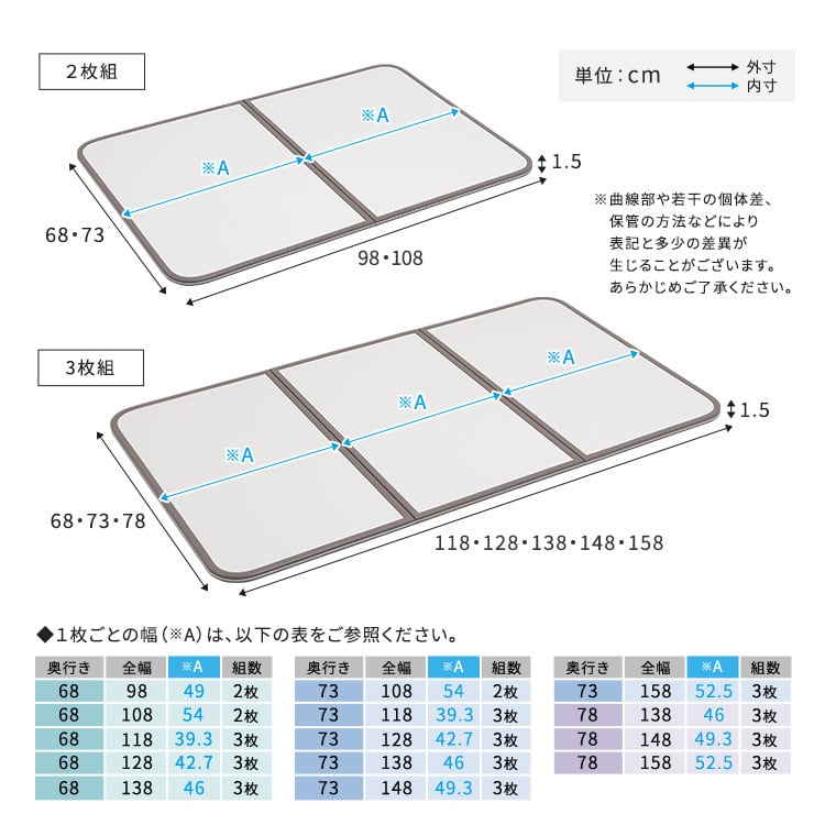 軽くてカビが生えにくい組み合わせ風呂ふた 幅68×奥行き98cm(2枚組) お風呂用品 浴槽 風呂蓋