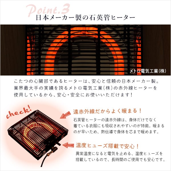 折りたたみ可能なこたつセンターテーブル 90×50cm幅 長方形 単品 こたつ コタツ テーブル