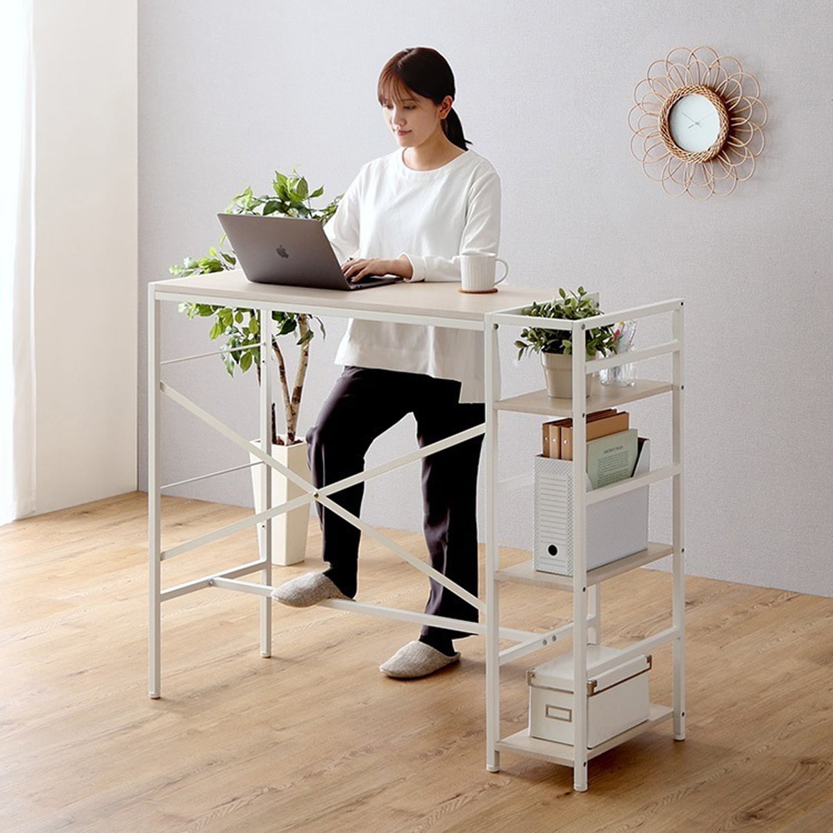 さわやかな足掛けスタンディングデスク 足掛け スタンディングデスク 幅120 足置き 収納ラック