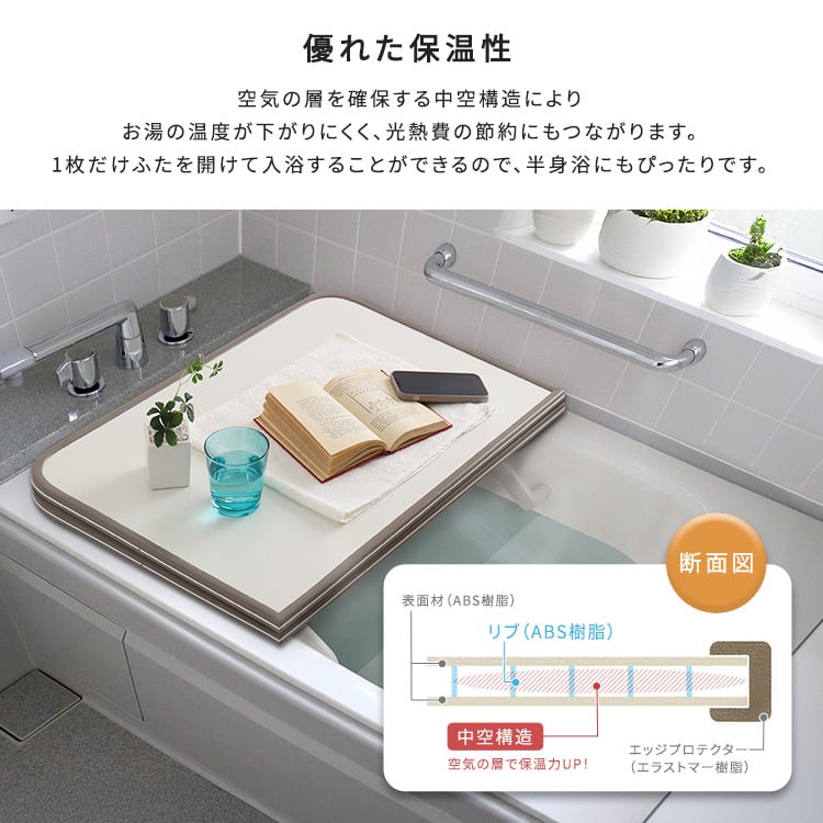 軽くてカビが生えにくい組み合わせ風呂ふた 幅68×奥行き98cm(2枚組) お風呂用品 浴槽 風呂蓋