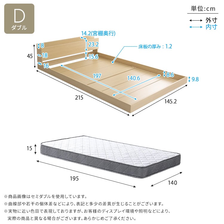 デザインフロアベッド ボンネルコイルマットレスセット(ダブル) ベッド ローベッド フロアベッド