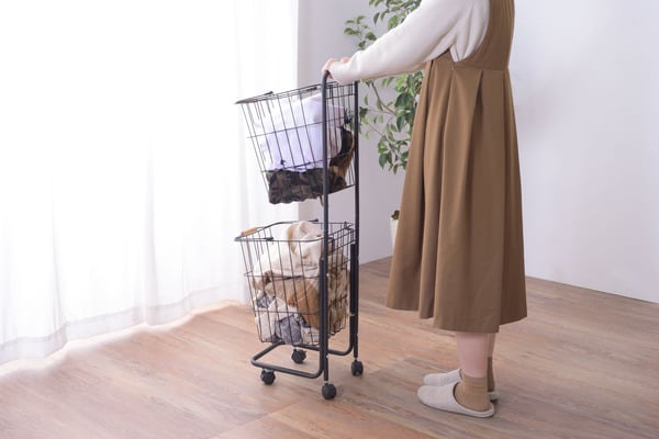 ストレージ バスケットワゴン 幅37×奥行40×高さ107cm リビング収納 キング キャスター付き