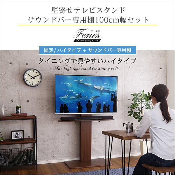 テレビ台 壁寄せテレビスタンド ハイ固定タイプ ロー・ハイ共通 サウンドバー 100cm幅 SET
