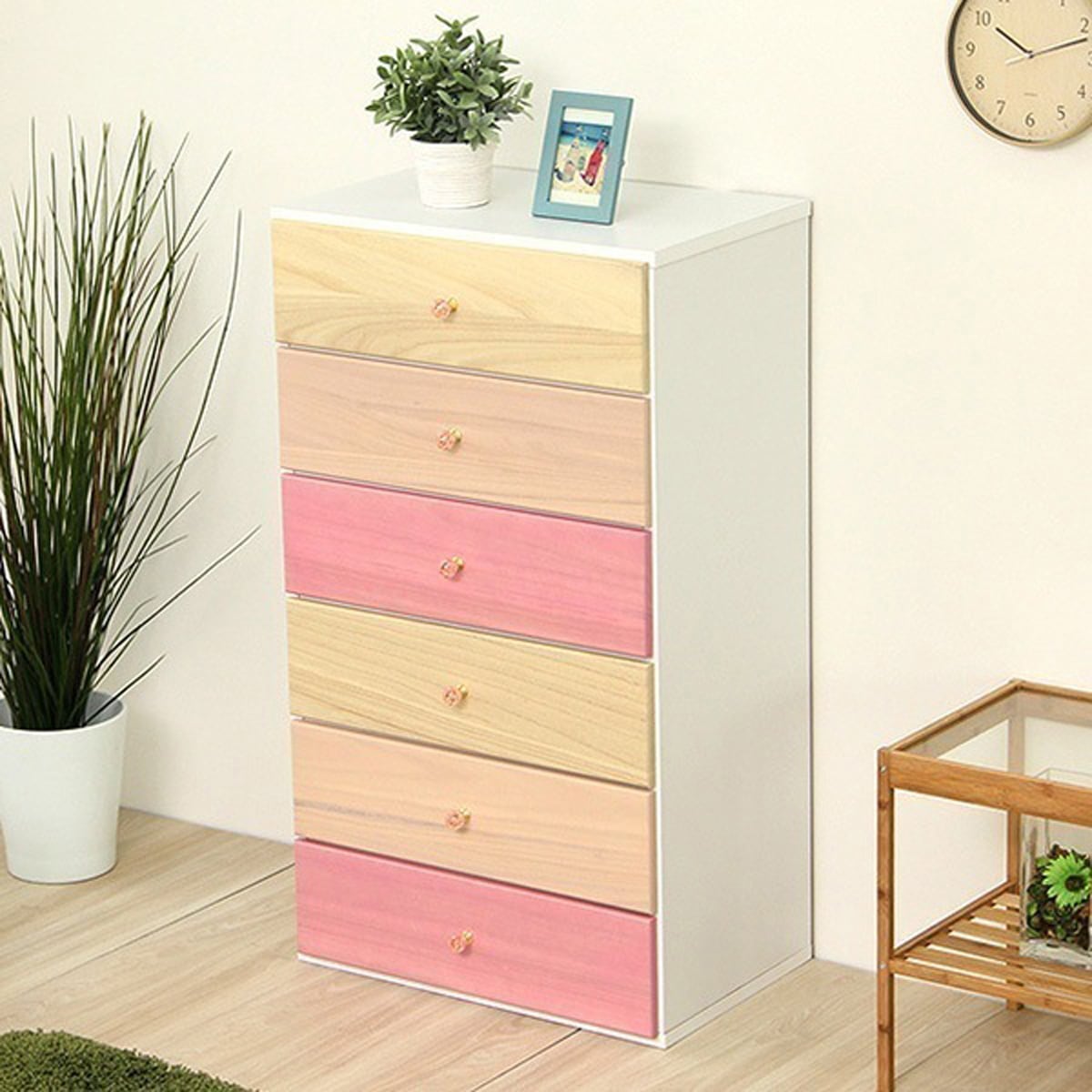 オシャレに可愛く収納 リビング用ハイチェスト 6段 幅60cm 天然木(桐)日本製 インテリア 収納