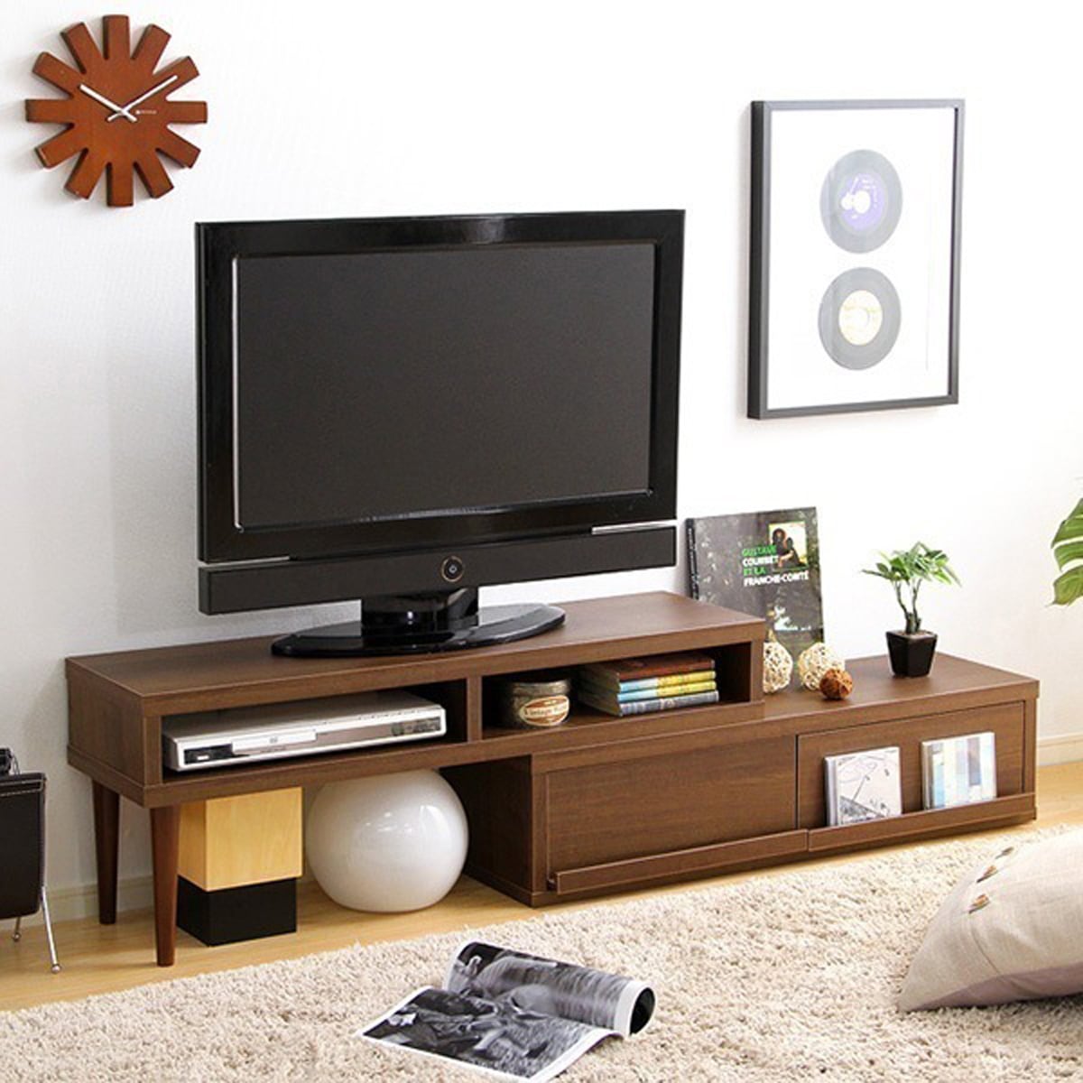 完成品伸縮式テレビ台 (コーナーTV台・ローボード・リビング収納) 113x38x48cm テレビ台