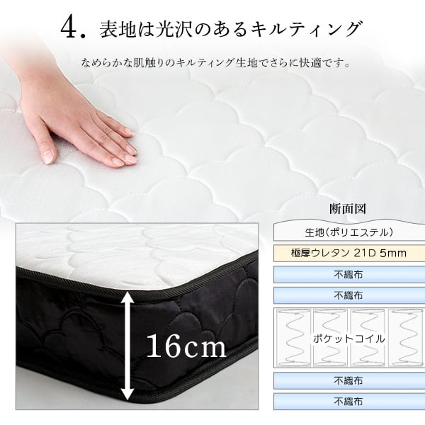 ポケットコイルマットレス(スリムショートシングル) 幅80×奥行180cm 一人暮らし