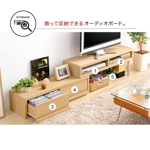 完成品伸縮式テレビ台 (コーナーTV台・ローボード・リビング収納) 113x38x48cm テレビ台