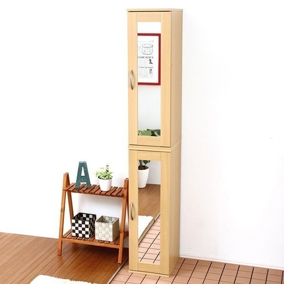 ミラー付きコンパクトシューズラック(2個セット) (下駄箱・シューズボックス) 91x38x10cm