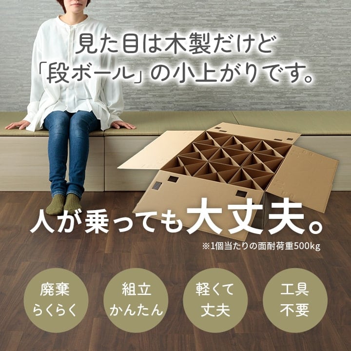 置き畳 小上がり段ボール一式2P美畳 セット 半畳 GN 70×70×29.5cm ラグマット ラグ