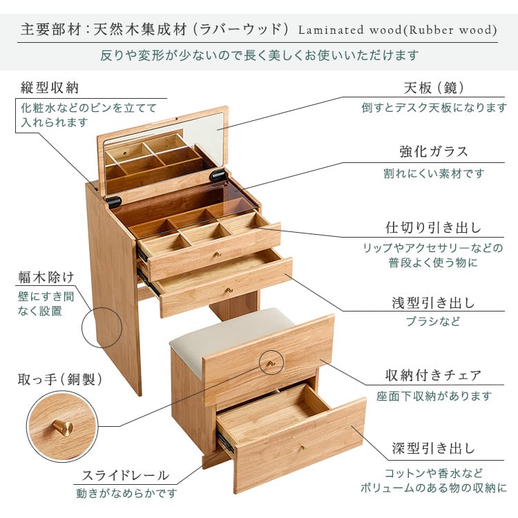 チェア付き コンパクトマルチ収納ドレッサー ドレッサー コンパクト コスメ 収納 北欧 おしゃれ