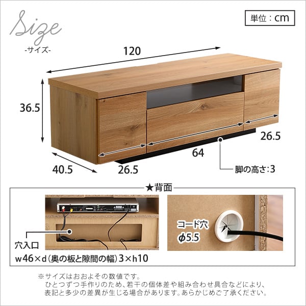 シンプルで美しいスタイリッシュなテレビ台(テレビボード) 木製 幅120cm 日本製・完成品 家具