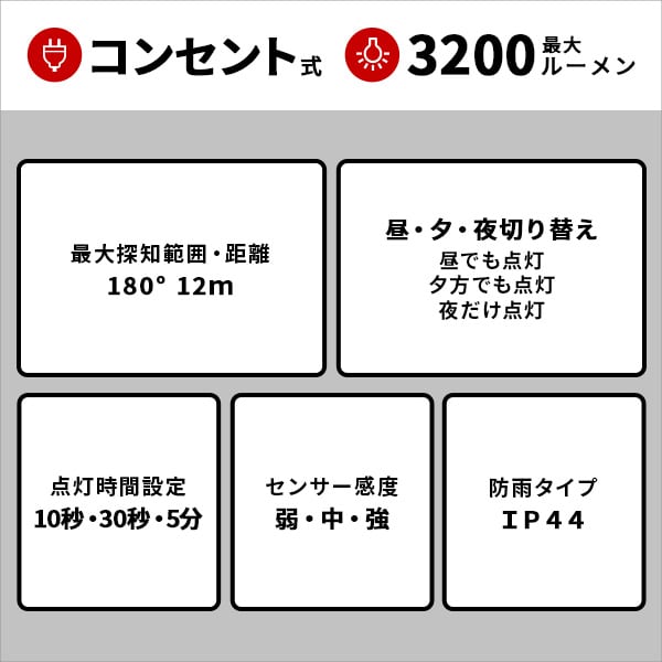 照明 12W×3灯フリーアーム式LEDセンサーライト 12W 3灯 フリーアーム式 人感センサー