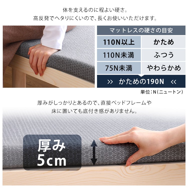 高反発ウレタンマットレス (シングル) シングル 洗えるカバー マットレストッパー 敷布団 高反発