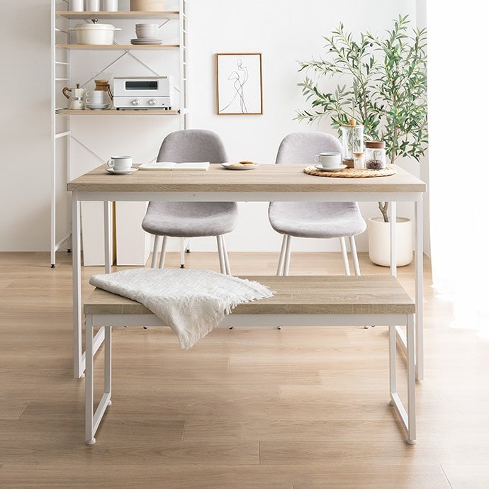ダイニングセット 4点セット Moku 幅130cmダイニングテーブル+ダイニングベンチ+チェア2脚 スチール