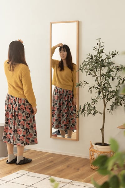 スタンドミラー 幅43×奥行45×高さ158cm ミラー 完成品 組立不要 スリム 薄型 北欧 ミラ