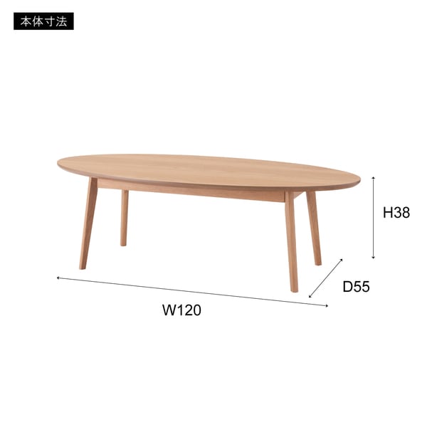 オーバルテーブル 幅120×奥行55×高さ38cm テーブル ローテーブル センターテーブル 北欧