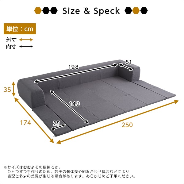 フロアマット付きソファLサイズ(幅250cm)お家で洗えるカバーリングタイプ インテリア 寝具