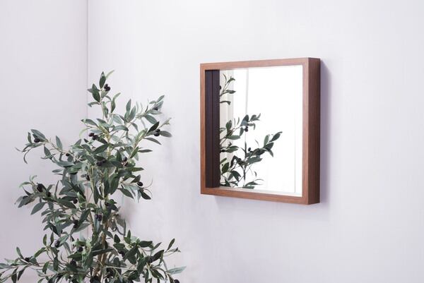 ミラーL 幅42×奥行6×高さ42cm 完成品 ウォールナット ホワイト