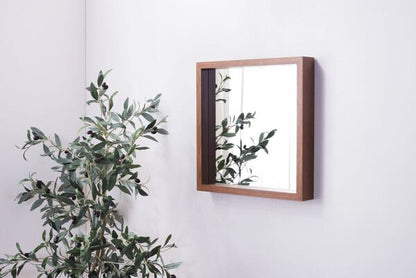 ミラーL 幅42×奥行6×高さ42cm 完成品 ウォールナット ホワイト