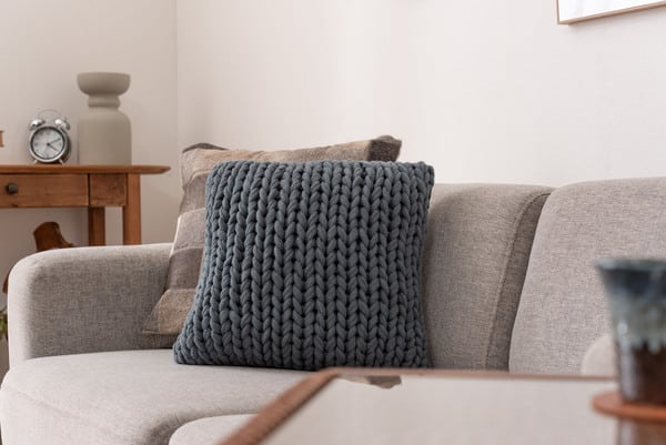 ファブリック ニットクッション 幅40×奥行40×高さ16cm 完成品 ブルー