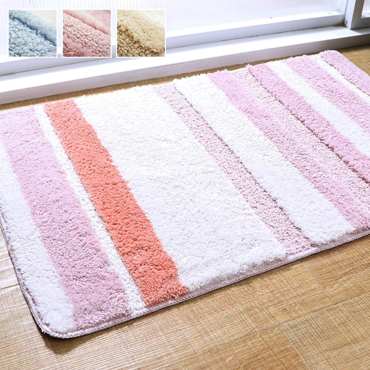 バスマット ストライプ BE 35X50 35×50cm ラグマット カーペット ラグ 絨毯 洗える