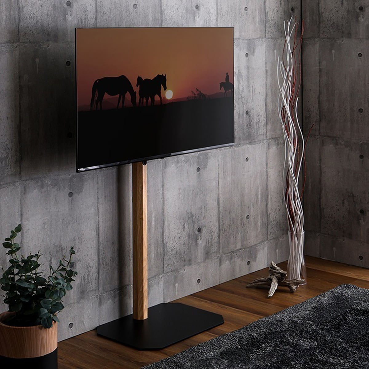 木目が美しい八角壁寄せテレビスタンドハイタイプ専用 ハードディスクホルダーセット 八角テレビスタンド