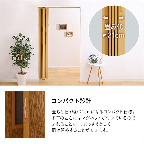 照明 窓付き採光性も高い!木目調パネルドア -EMIL(エミル) パネルドア アコーディオンドア