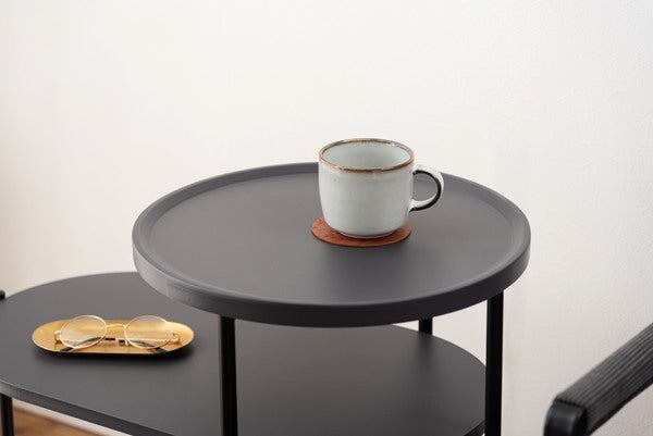 サイドテーブル 幅66×奥行40×高さ63cm ラウンドテーブル コーヒーテーブル カフェテーブル ダークグレー スチール