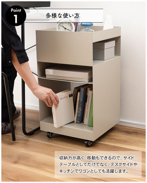 サイドテーブルワゴン 幅35×奥行35×高さ62.5cm サイドテーブル キャスター付き 棚付き