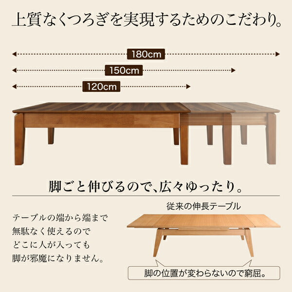 テーブル 3段階伸長式 天然木ウォールナットエクステンションリビングテーブル SIELTA シエルタ