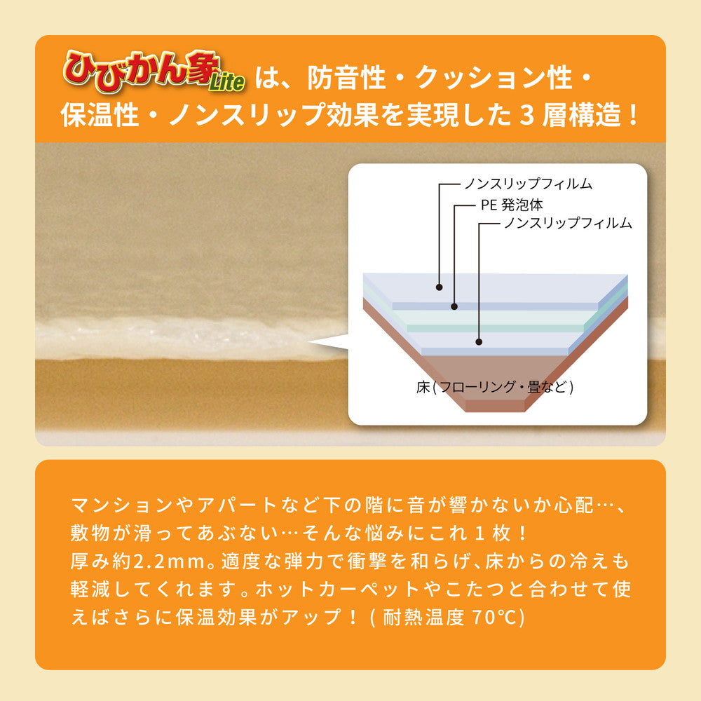 ラグ 防音ノンスリップシート ひびかん象Lite 85×175cm 日用品 滑り止め 抗菌