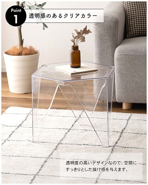 サイドテーブル 幅47.5×奥行42×高さ38cm 完成品 組立不要 スリム 薄型 クリア オレンジ