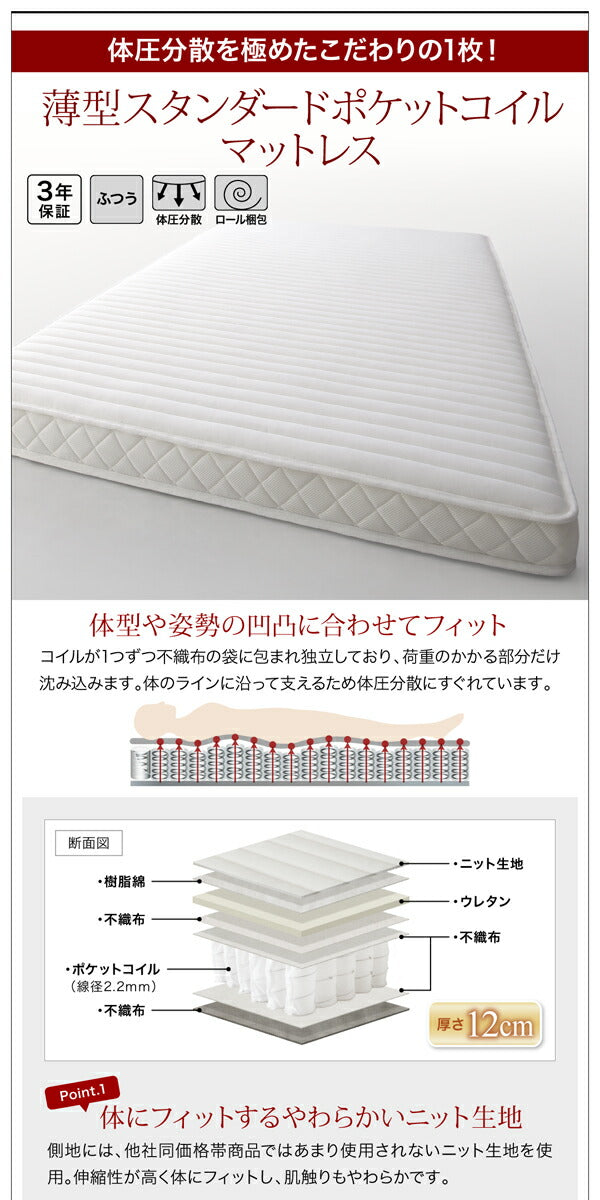 マットレス シングル 衣装ケースも入る大容量デザイン収納ベッド SCHNEE シュネー 引き出しなし