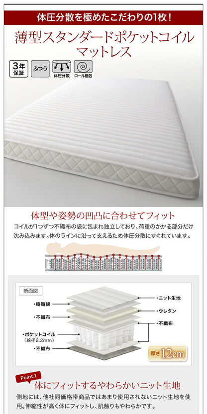 マットレス シングル 衣装ケースも入る大容量デザイン収納ベッド SCHNEE シュネー 引き出しなし