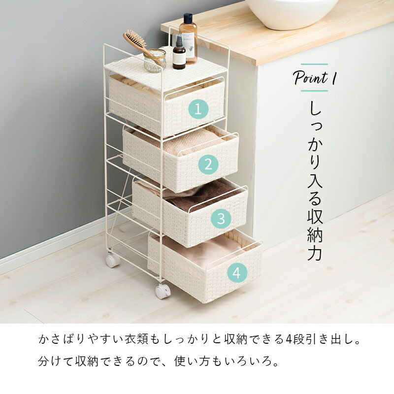 ランドリーラック ランドリー-RAN 30×30×85cm キャスター付き 引き出し付き グレー