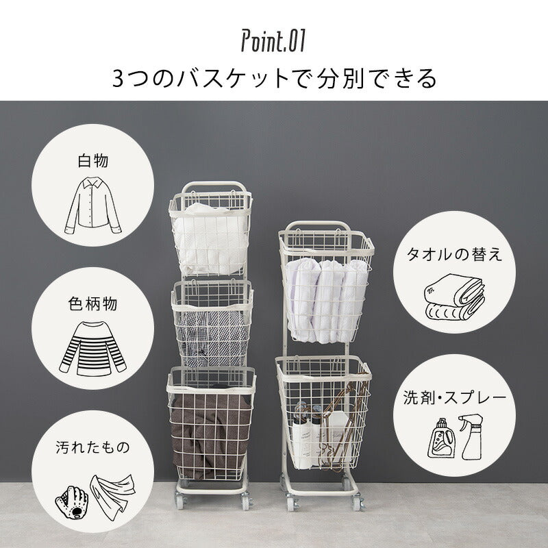 ラック 3段ランドリーラック 角型 -KR- 33×39×124cm リビング収納 3段 通気性