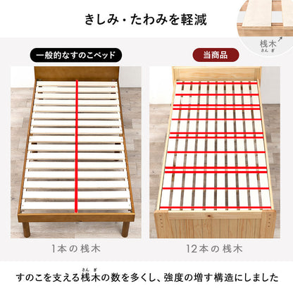 ベッド シングル すのこベッド パイプベッド ベット すのこ 棚付き コンセント付き 高さ調節