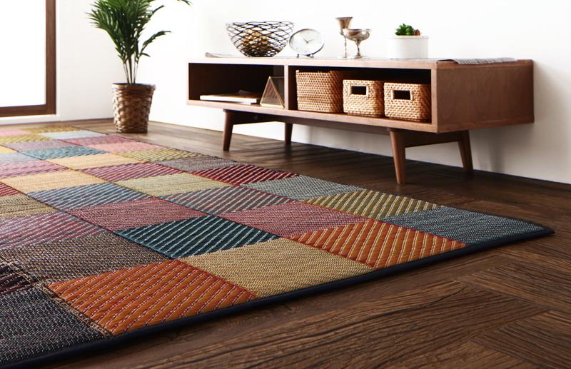 ラグ 純国産ブロックデザインい草ラグ lilima リリーマ 裏地なし 140×200cm 絨毯