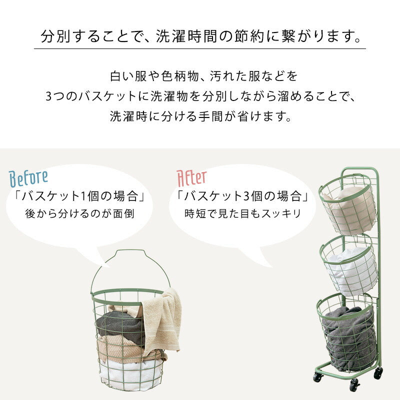 ラック 3段ランドリーラック 角型 -KR- 33×39×124cm リビング収納 3段 通気性