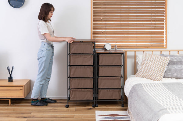 ストレージ チェスト4段 幅43×奥行44×高さ84cm リビング収納 4段 キャスター付き 収納