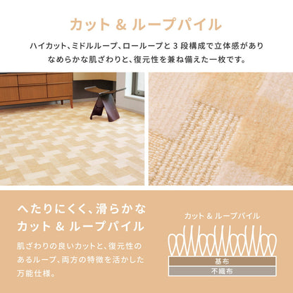 ラグ カーペット 江戸間 レトロかわいい日本製抗菌カーペット バール 3帖 176×261 絨毯