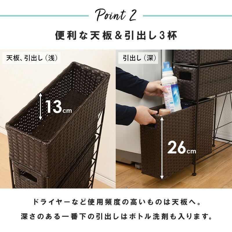 ランドリーラック ランドリー-RAN スリムタイプ 幅15.5cm 引き出し付き 高さ調節 完成品