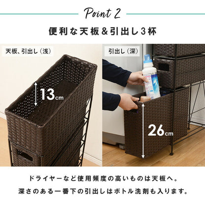 ランドリーラック ランドリー-RAN スリムタイプ 幅15.5cm 引き出し付き 高さ調節 完成品