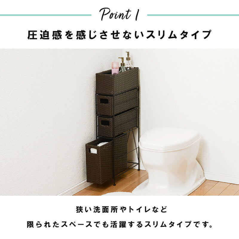 ランドリーラック ランドリー-RAN スリムタイプ 幅15.5cm 引き出し付き 高さ調節 完成品